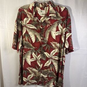 Island Shores Men’s Hawaiian Shirt Red Leaf Print Short Sleeve Button Front XL